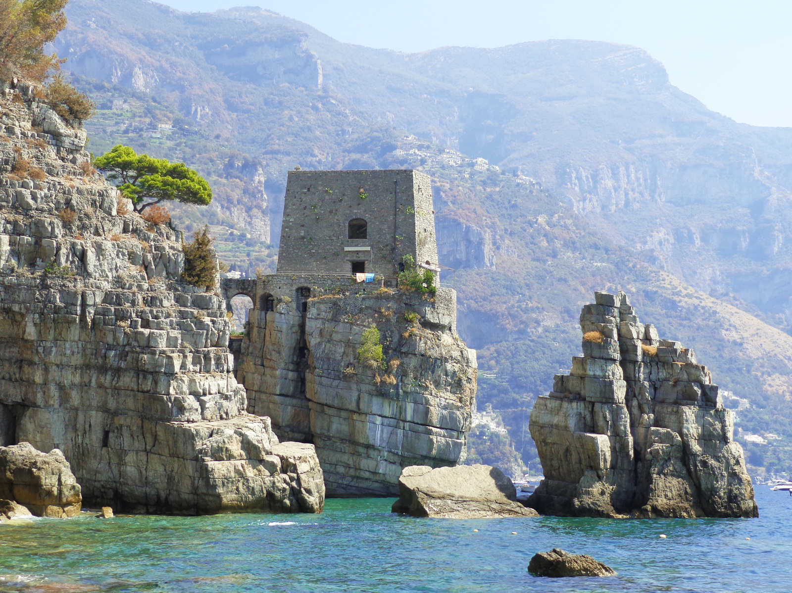 Old tower in Positano, Amalfy coast, Mediterranean sea